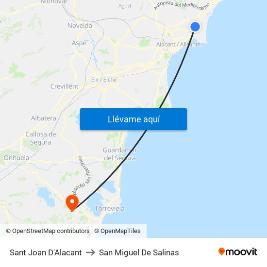 Sant Joan D'Alacant to San Miguel De Salinas map