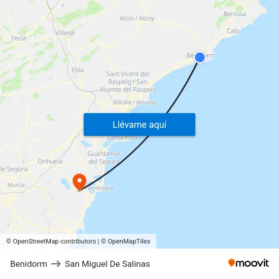 Benidorm to San Miguel De Salinas map
