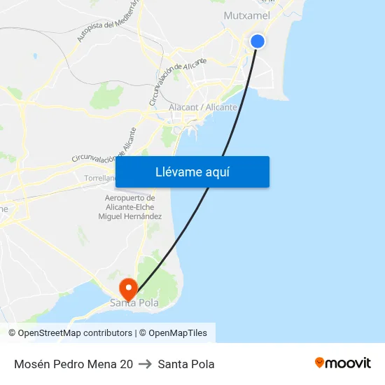 Mosén Pedro Mena 20 to Santa Pola map