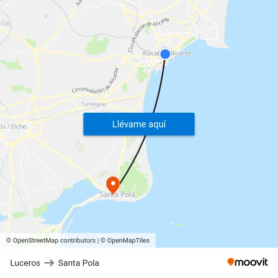 Luceros to Santa Pola map