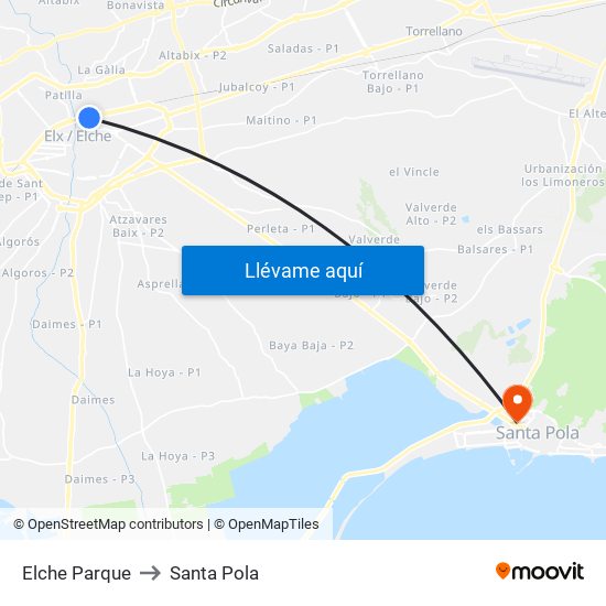 Elche Parque to Santa Pola map