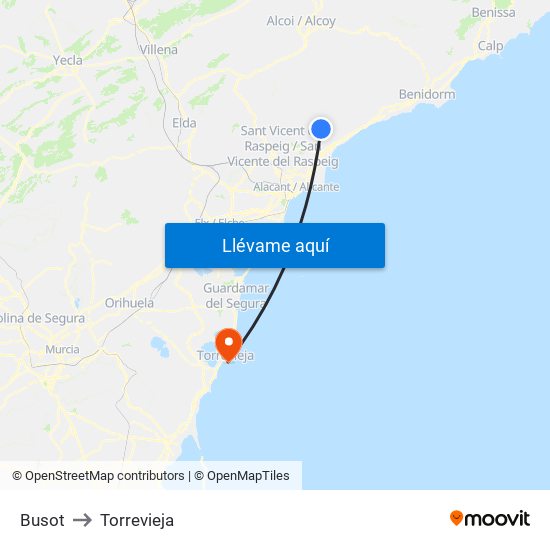 Busot to Torrevieja map