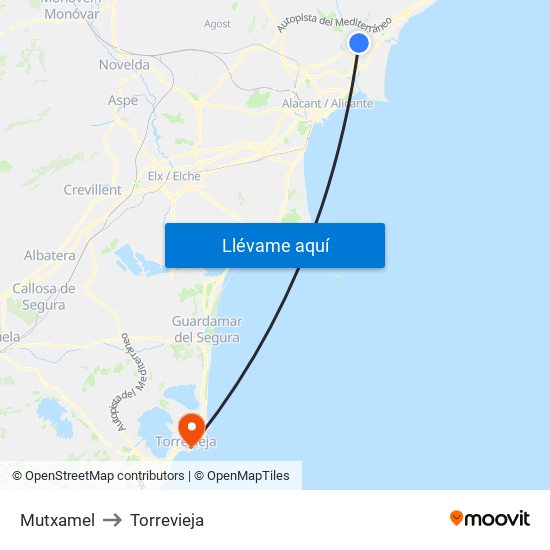 Mutxamel to Torrevieja map