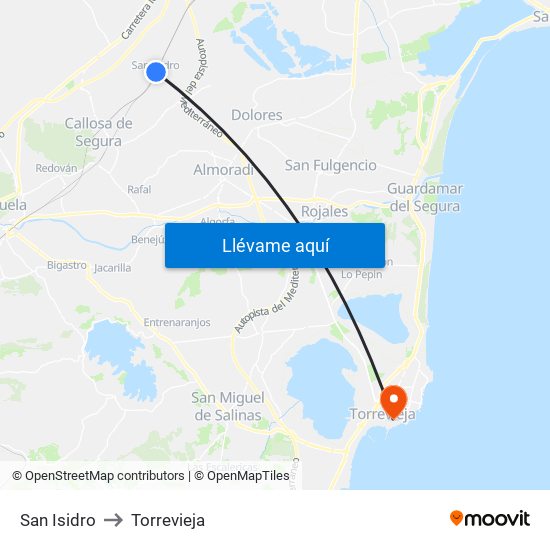 San Isidro to Torrevieja map