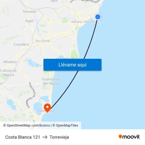 Costa Blanca 121 to Torrevieja map