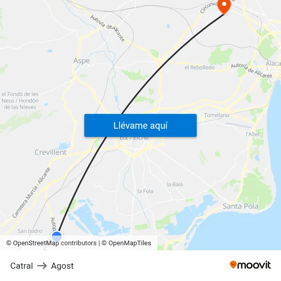 Catral to Agost map