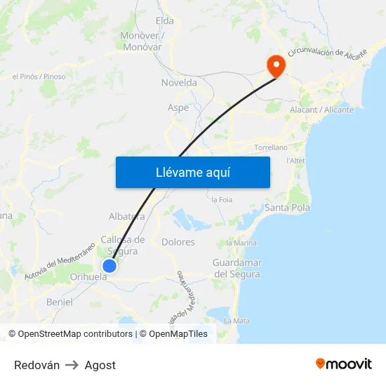Redován to Agost map