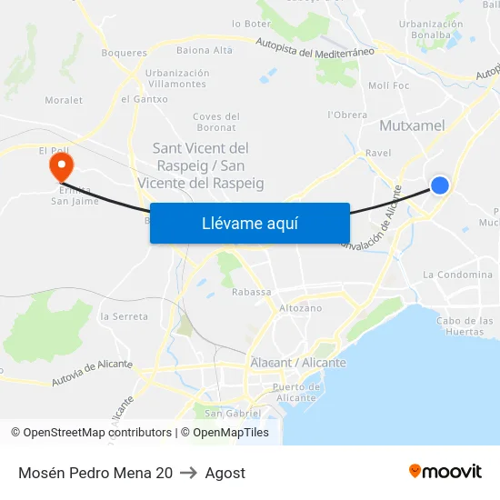Mosén Pedro Mena 20 to Agost map
