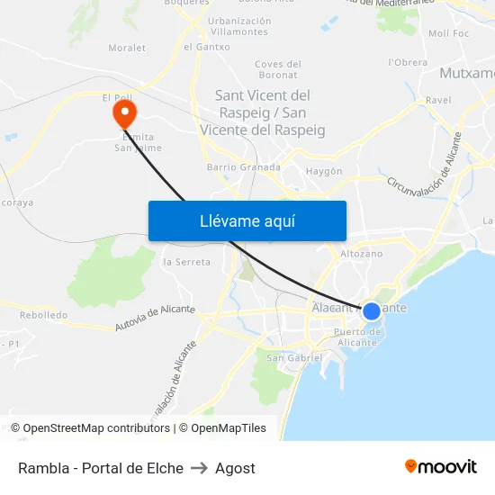 Rambla - Portal de Elche to Agost map