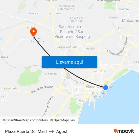 Plaza Puerta Del Mar I to Agost map