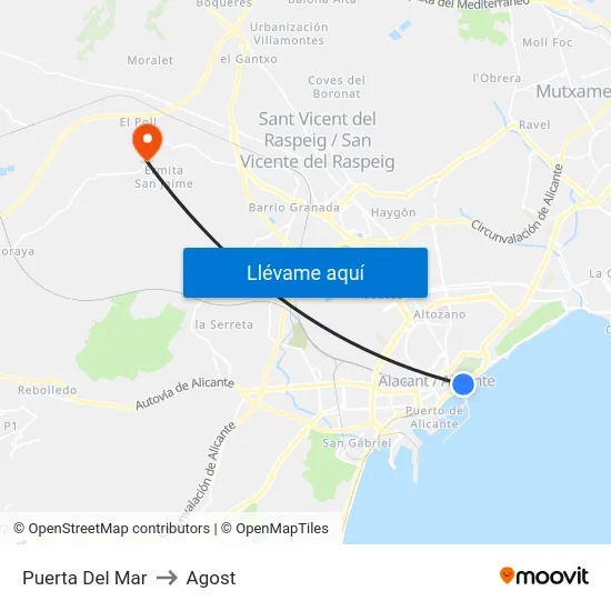 Puerta Del Mar to Agost map