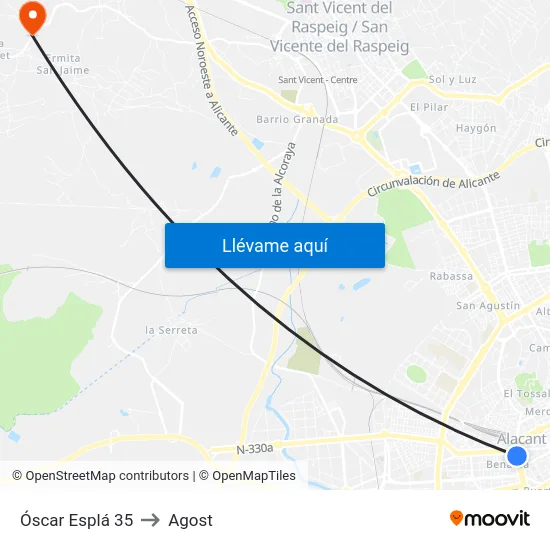 Óscar Esplá 35 to Agost map