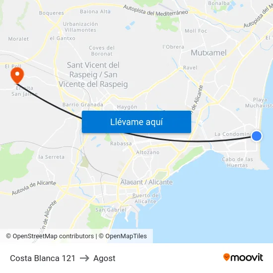 Costa Blanca 121 to Agost map