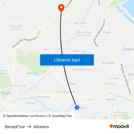Benejãºzar to Albatera map