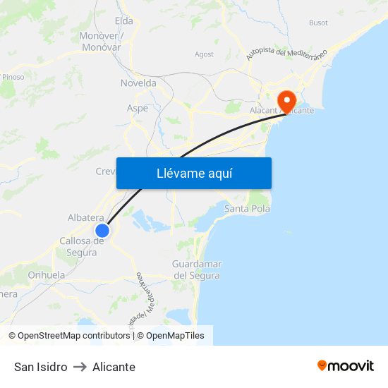 San Isidro to Alicante map