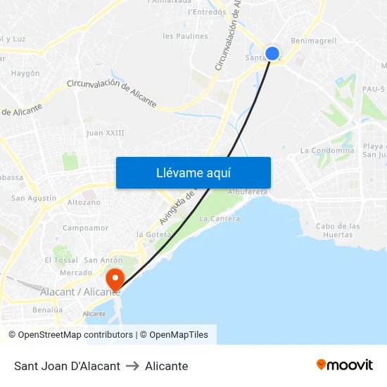 Sant Joan D'Alacant to Alicante map