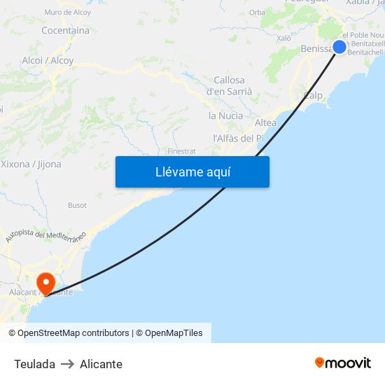Teulada to Alicante map