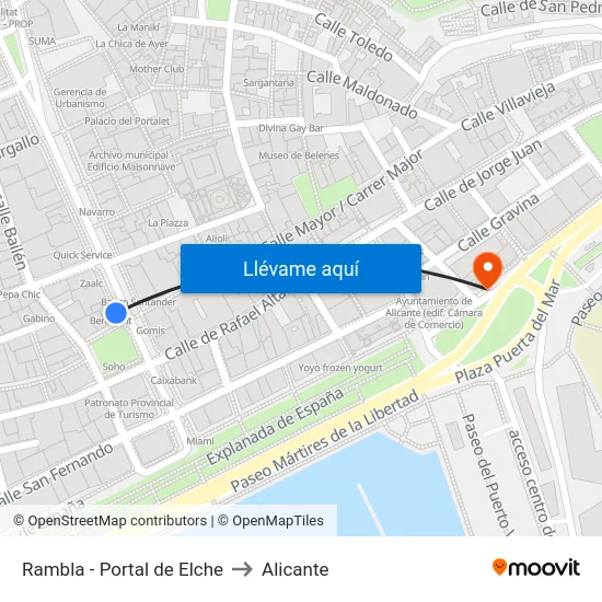 Rambla - Portal de Elche to Alicante map