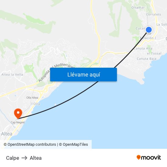 Calpe to Altea map