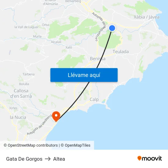 Gata De Gorgos to Altea map