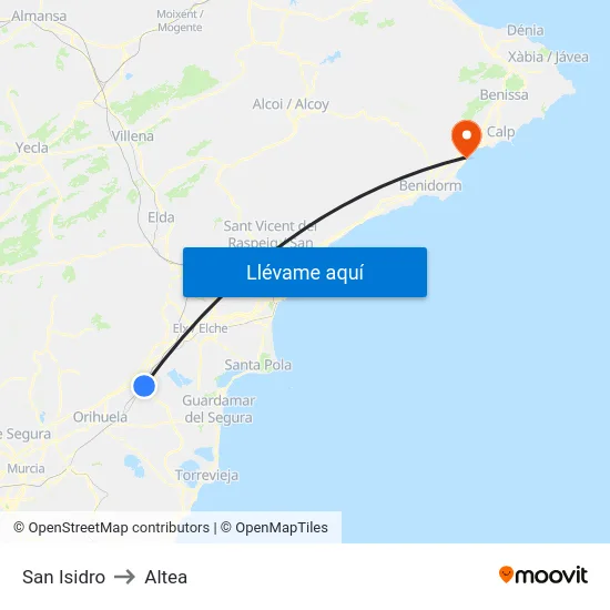 San Isidro to Altea map
