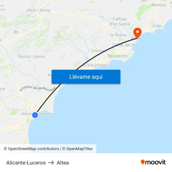 Alicante-Luceros to Altea map