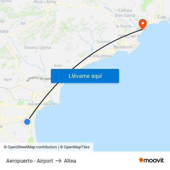 Aeropuerto - Airport to Altea map