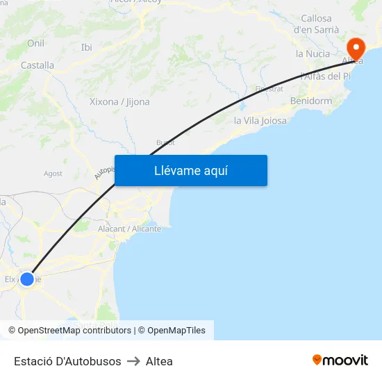 Estació D'Autobusos to Altea map