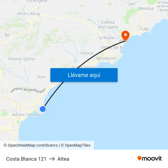 Costa Blanca 121 to Altea map