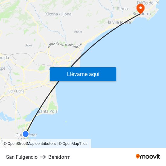 San Fulgencio to Benidorm map