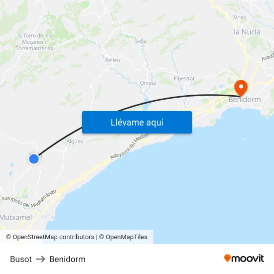 Busot to Benidorm map