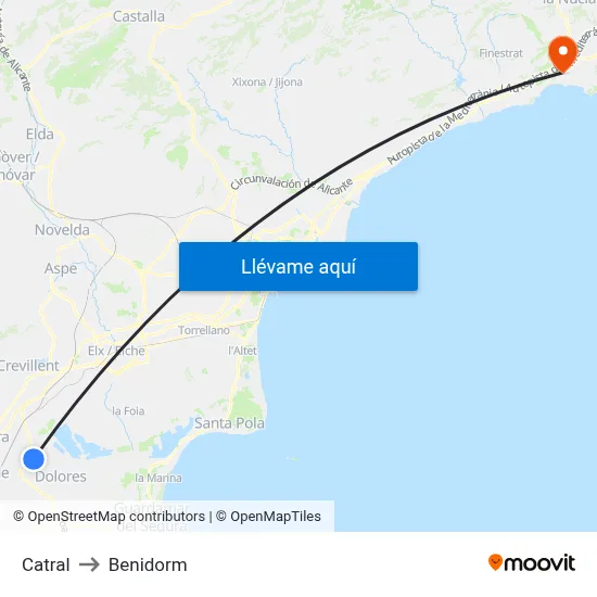 Catral to Benidorm map