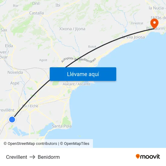 Crevillent to Benidorm map