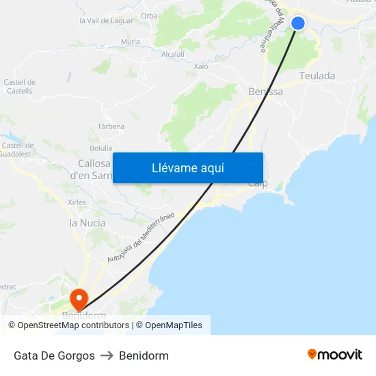 Gata De Gorgos to Benidorm map