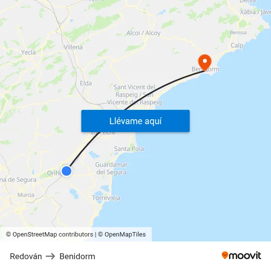 Redován to Benidorm map