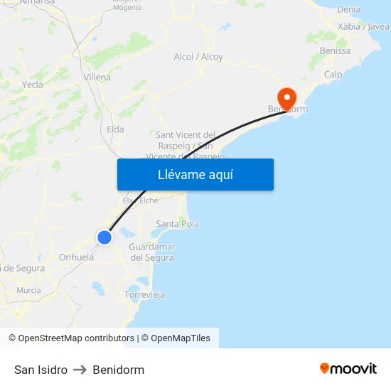 San Isidro to Benidorm map