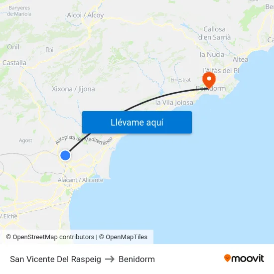 San Vicente Del Raspeig to Benidorm map