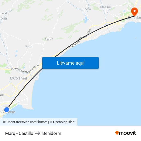 Marq - Castillo to Benidorm map