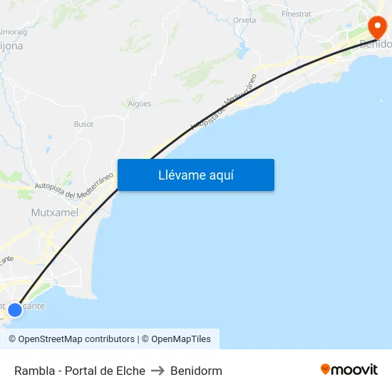 Rambla - Portal de Elche to Benidorm map