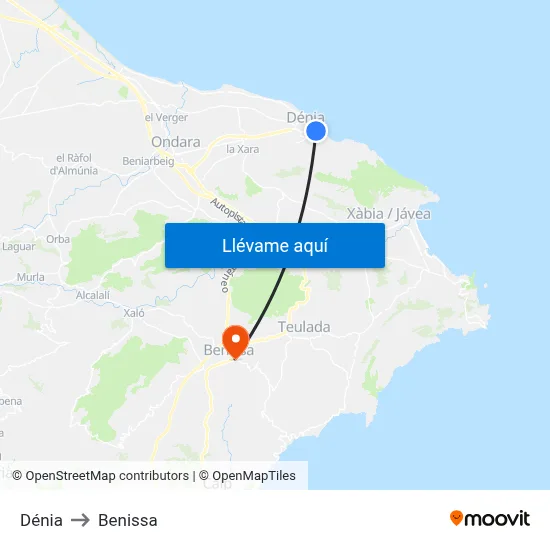 Dénia to Benissa map