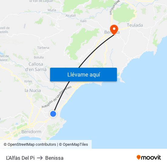 L'Alfàs Del Pi to Benissa map