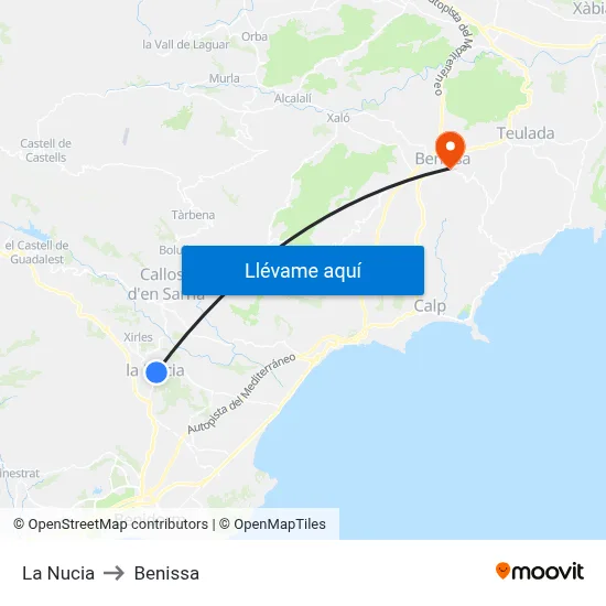 La Nucia to Benissa map
