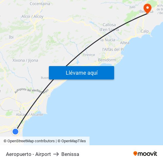 Aeropuerto - Airport to Benissa map