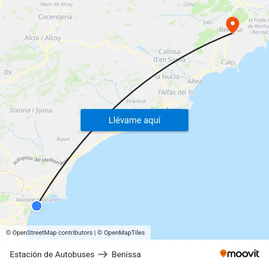 Estación de Autobuses to Benissa map