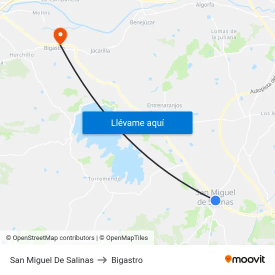 San Miguel De Salinas to Bigastro map
