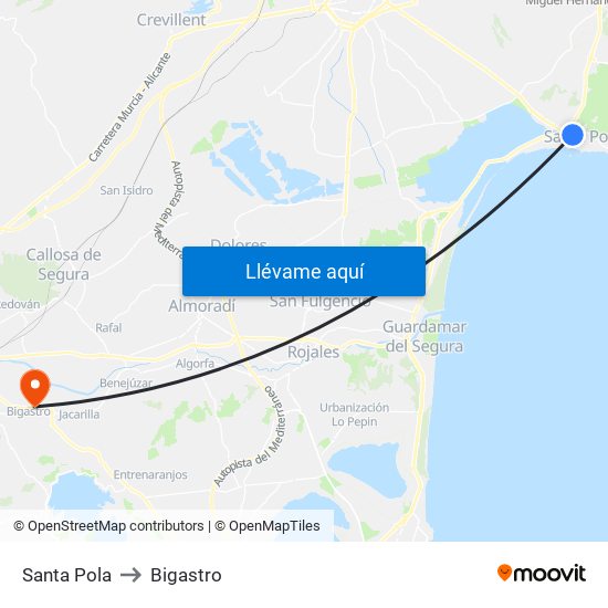Santa Pola to Bigastro map