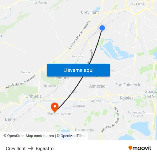 Crevillent to Bigastro map