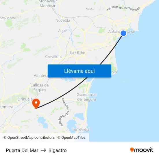 Puerta Del Mar to Bigastro map