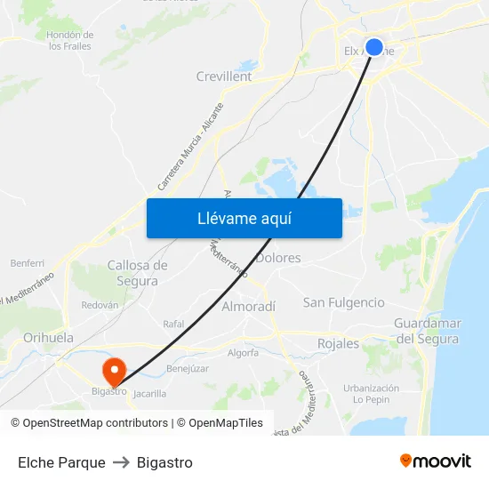 Elche Parque to Bigastro map