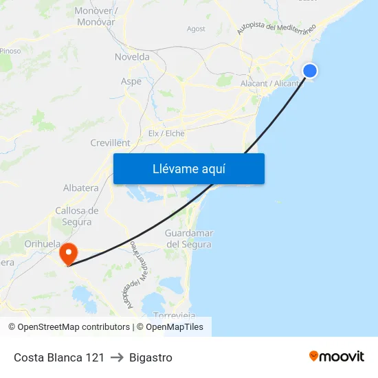 Costa Blanca 121 to Bigastro map